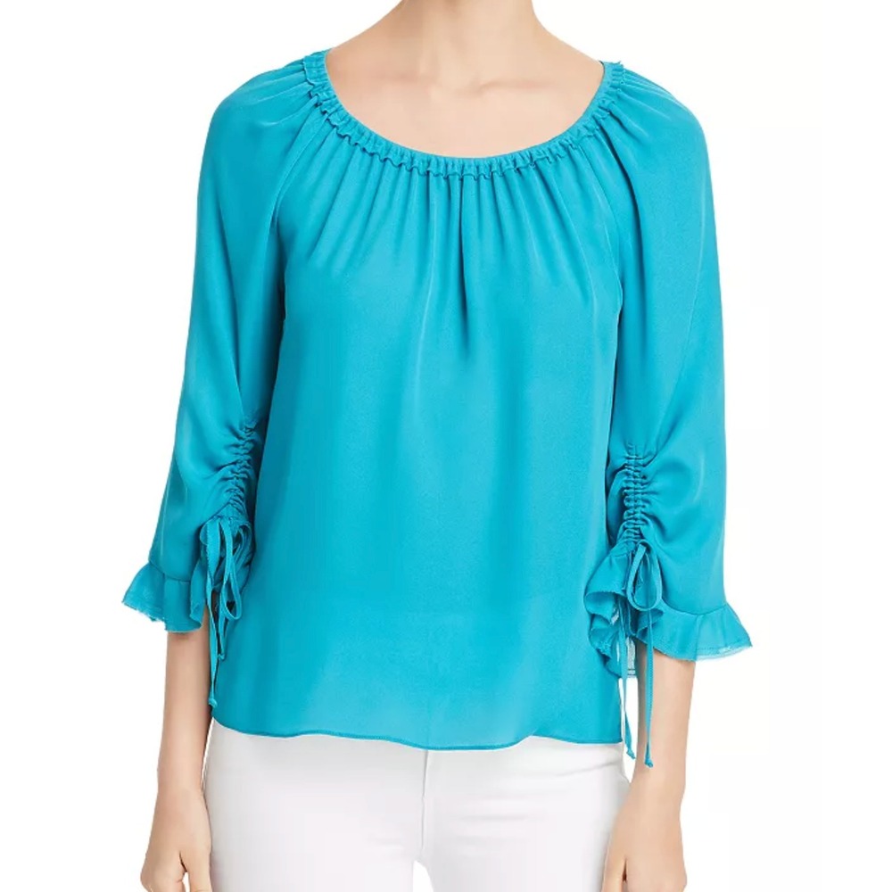 Kobi Halperin‎ Kena Blouse 100% Silk Teal Ruffle Bell Sleeve KP8B46-18 Small